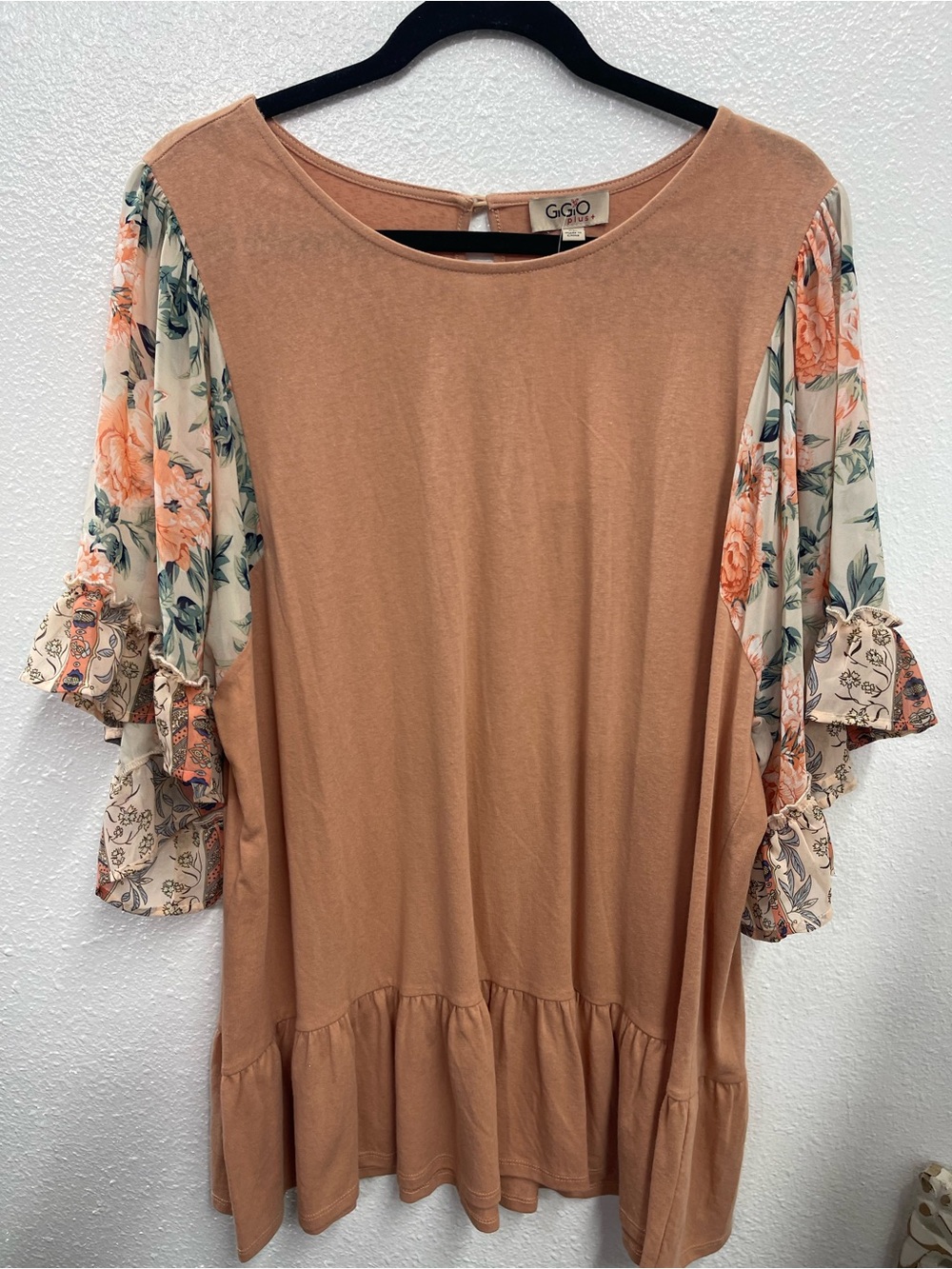 GIGIO Rust Floral Ruffle-Hem Tunic Top - Women - Picture 5 of 5